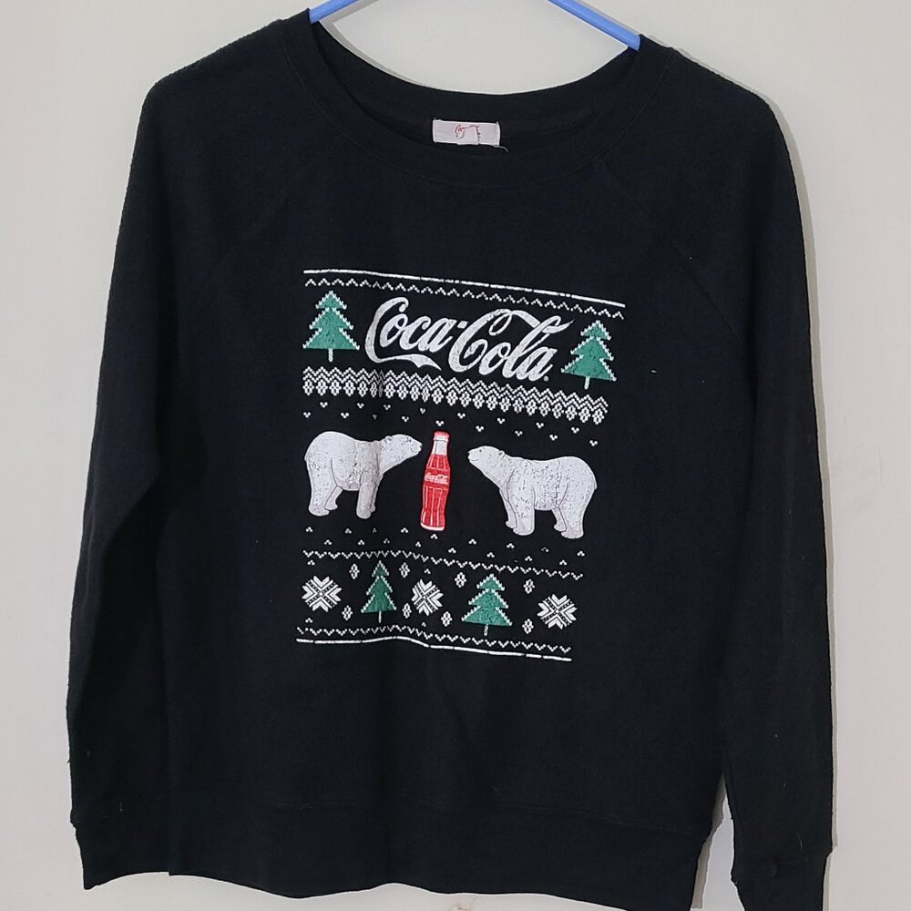 Coca Cola Sweatshirt Womens Medium Bears Coke Polar Bears Fuzzy Jumper Cute